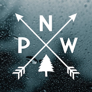 PNW Crossed Arrows Car Decal | Pacific Northwest Compass Arrows Vinyl Sticker | Oregon Washington Idaho Laptop Sticker | PNW Theme Gift