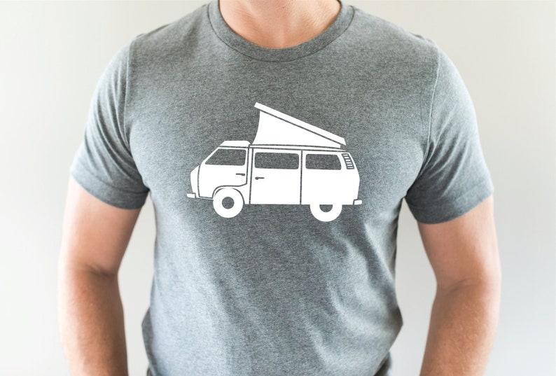 Van Life Shirt | Retro Camper Van T-Shirt | Pop Up Tent Van Graphic Tee | Camping Clothing for Men or Women | Pacific Northwest Gift image 1