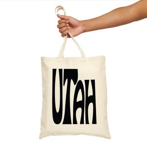 Utah State Shape Tote Bag, Utah Eco Friendly Reusable Grocery Bag, Utah 100% Cotton Canvas Book Bag, Utah Vacation Souvenir Gift