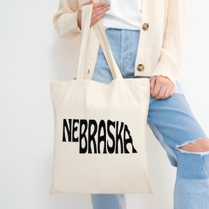 Nebraska State Shape Tote Bag, Nebraska Eco Friendly Reusable Grocery Bag, Nebraska 100% Cotton Canvas Book Bag, Nebraska Souvenir Gift