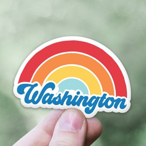 Washington Rainbow Sticker | Retro Washington Pride Rainbow Decal | State of Washington Gift | Vinyl Sticker for Laptop or Car Window