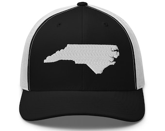 North Carolina Trucker Cap, North Carolina Embroidered Baseball Hat, North Carolina Vacation Gift, Retro Style Hat for Men or Women Present