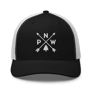 PNW Crossed Arrows Trucker Cap, Pacific Northwest Embroidered Baseball Hat, Oregon Washington Idaho Souvenir, West Coast Is Best Coast Gift