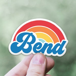 Bend Oregon Rainbow Sticker | Retro Oregon Pride Rainbow Decal | Visit Oregon Souvenir | Vinyl Oregon Sticker for Water Bottle Car Window