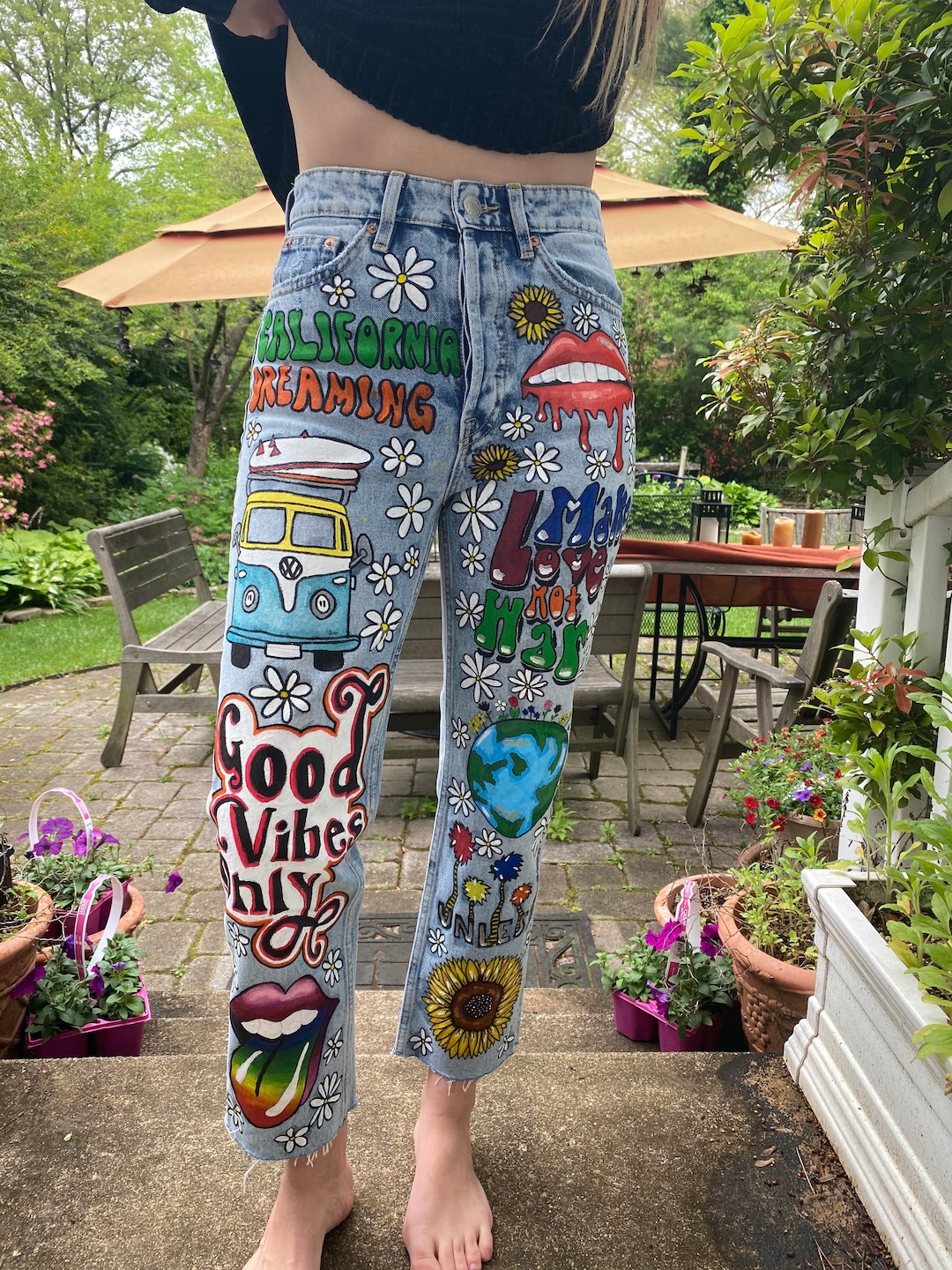 Hand Painted Retro Themed Jeans - Etsy