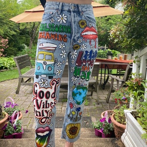 Hand Painted Retro Themed Jeans