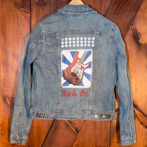 Rock On Patched Levi&#39;s Denim Trucker Jacket