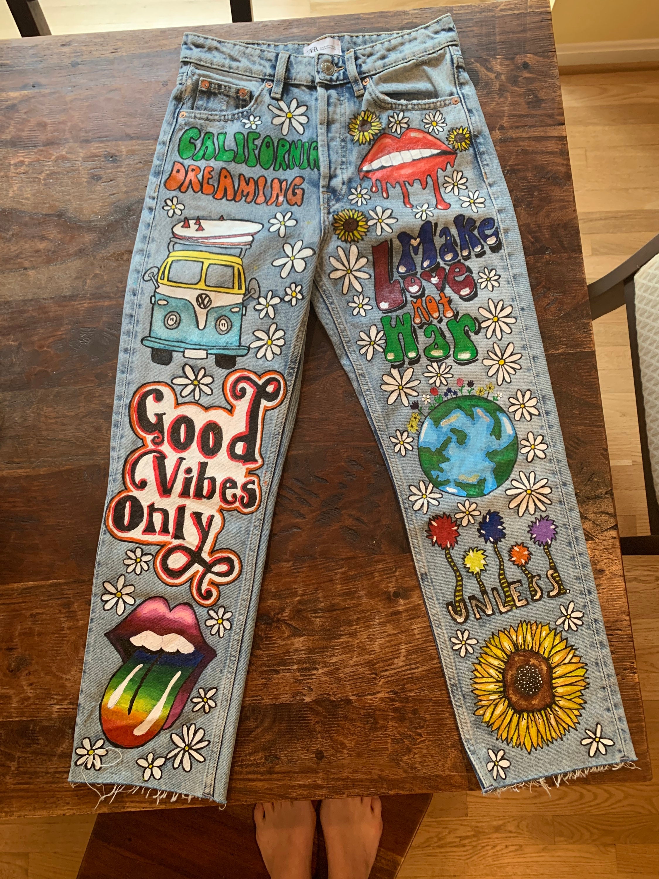 Hand Painted Retro Themed Jeans - Etsy
