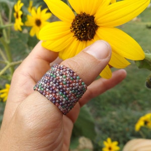 Beaded mosaic ring in WatermelonGrape image 1