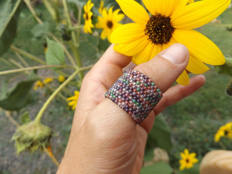 Beaded mosaic ring in WatermelonGrape image 1