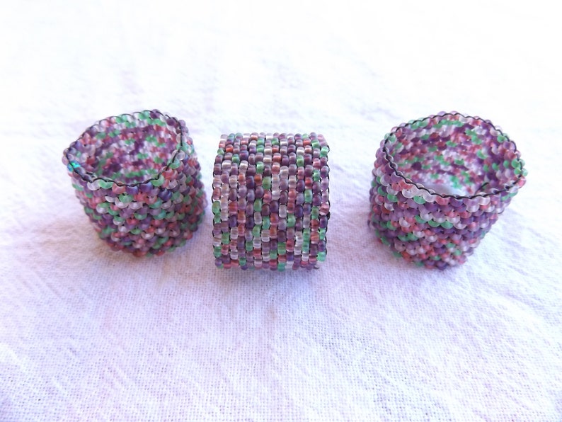 Beaded mosaic ring in WatermelonGrape image 2