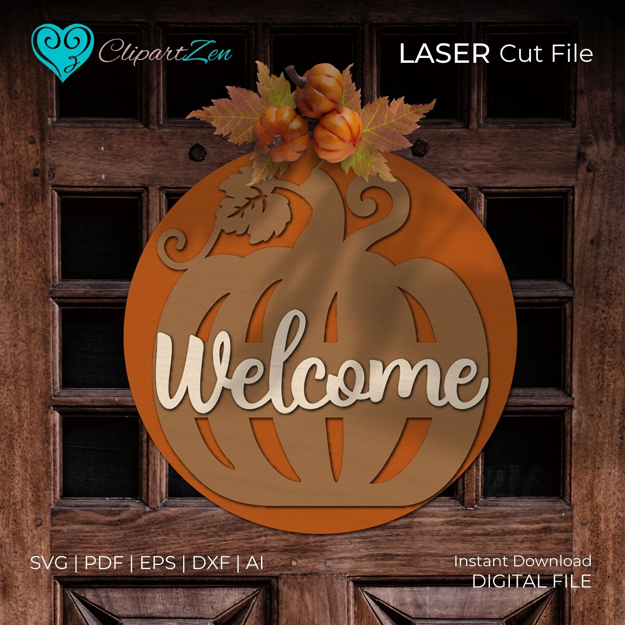Welcome Pumpkin Door Hanger SVG Laser Cut Files, Fall Pumpkin Sign Svg ...