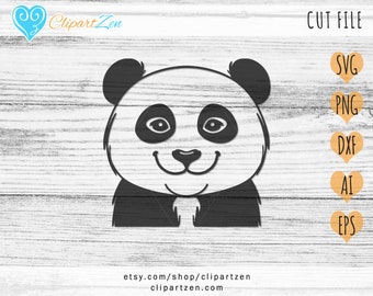 Cute Panda Head, Baby Animal Cut File, svg, png, dxf, eps, ai, Clipart, Vector Cuttable | Cricut, Silhouette, Cameo