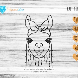 Lama met Bandana, Boerderij Lama Alpaca Face Cut File, svg, png, dxf, eps, ai, Clipart, Vector Cuttable | Cricut, Silhouet, Cameo