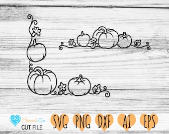 Pumpkin Border Frame,  Line, Corner, Cut File,svg, png, dxf, eps, ai, Clipart, Vector Cuttable | Cricut, Silhouette, Cameo