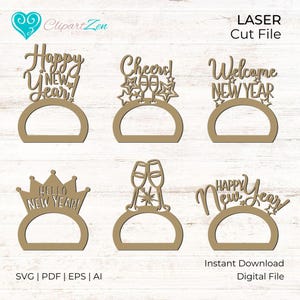Porta tovaglioli per Capodanno con file SVG tagliato al laser, benvenuto, ciao, felice anno nuovo