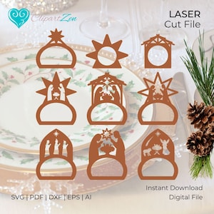 Weihnachtskrippe Serviettenring Laser Cut Datei, SVG Bundle, Glowforge, Tischdekoration Dekor