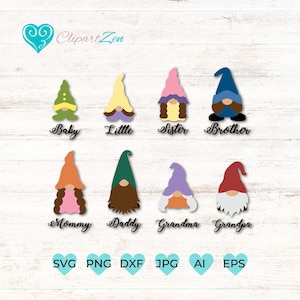 Family Gnome Bundle svg, png, dxf, jpg, eps, ai, Clipart, Vector, Printable Design, Cuttable | Silhouette, Cameo