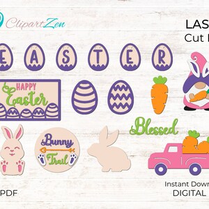 Easter Egg Tiered Tray Laser Cut File, svg, gnome, carrot, truck, Happy Easter, Blessed, Easter Eggs Bunting, glowforge
