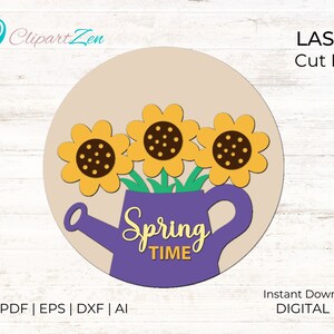 Spring Sunflower Door Hanger, Spring Time Garden door hanger SVG, Flower SVG, Laser Cut File, Sunflower Door Decor Sign, Glowforge SVG