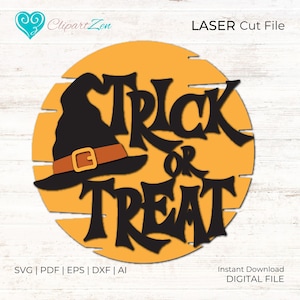 Halloween Door Hanger SVG, Witch SVG, Trick or Treat SVG, Welcome Sign Front Door, Laser cut file, Glowforge File