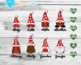 Family Christmas Gnome svg, png, dxf, jpg, eps, ai, Clipart, Vector, Printable Design, Cuttable | Silhouette, Cameo