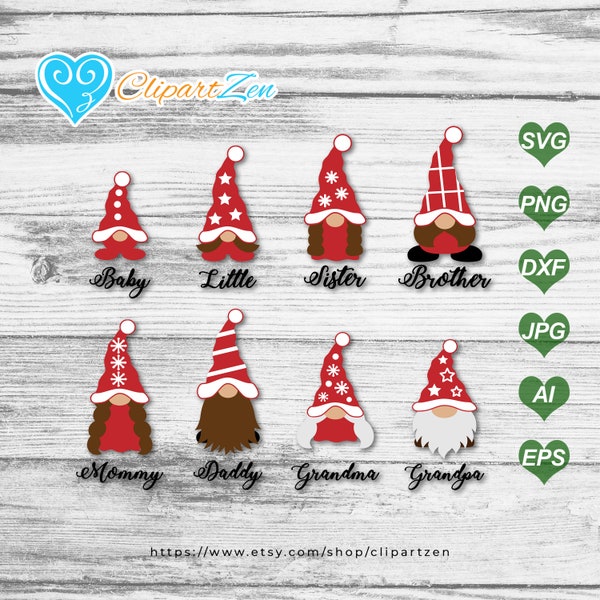 Family Christmas Gnome svg, png, dxf, jpg, eps, ai, Clipart, Vector, Printable Design, Cuttable | Silhouette, Cameo