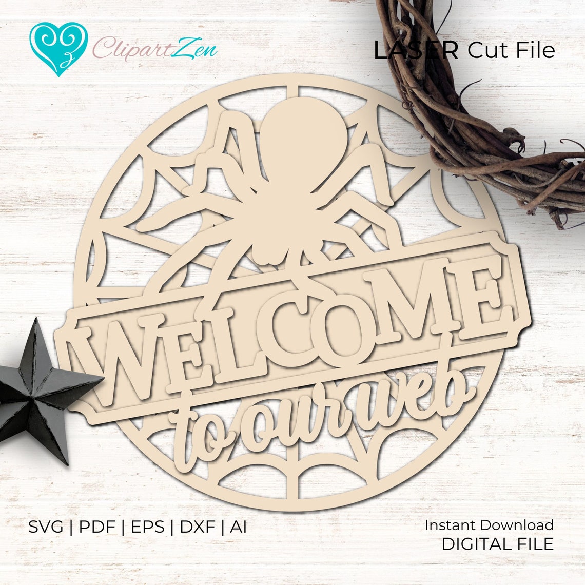 Halloween Door Hanger SVG, Spider Welcome Sign Front Door, Laser Cut ...