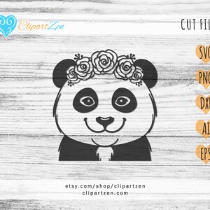 Cute Panda Face Head with Floral Flowers Crown,Cut File, svg, png, dxf, eps, ai, Clipart, Vector Cuttable | Cricut, Silhouette, Cameo