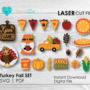 Truthahn Herbst Erntedank Tier Tray SVG, Ernte-Svg-Bundle, Glowforge-Svg, Laser-Cut-Datei, Herbst-Zeichen-Svg, Tiered-Tray-Dekor-Bundle