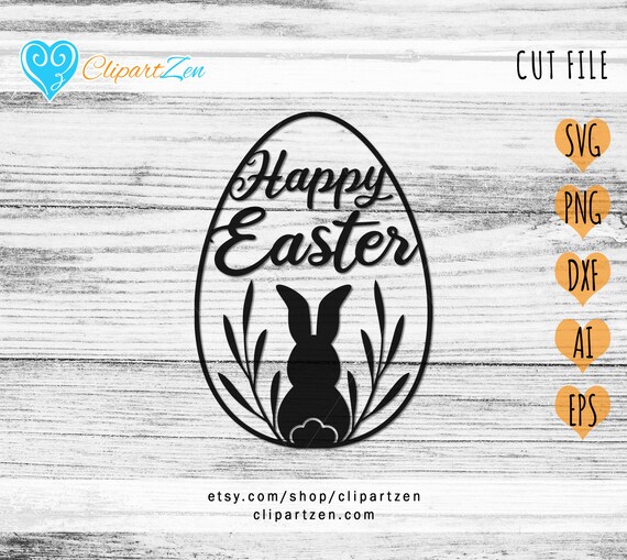 Happy Easter Egg Bunny Rabbit Silhouette Cut File, svg, png, dxf, eps, ai, Clipart, Vector Cuttable | Cricut, Silhouette, Cameo