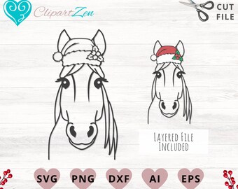 クリスマス馬のSVG、サンタの帽子のSVG、クリスマス馬の顔のSVG