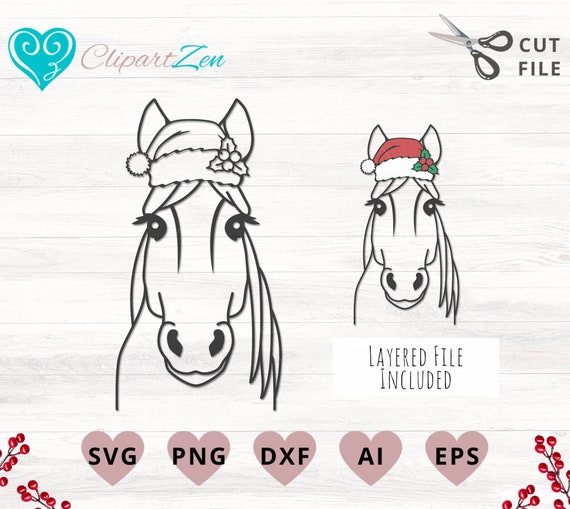 Christmas Horse Svg Santa Hat Svg Christmas Horse Face Svg | Etsy