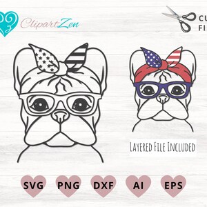 Bulldog francés Cuatro de julio, Esquema de cara de Bulldog francés svg, Dog Mom svg, Forado, En capas, PNG, Archivo de corte para Cricut, Silueta, Cameo