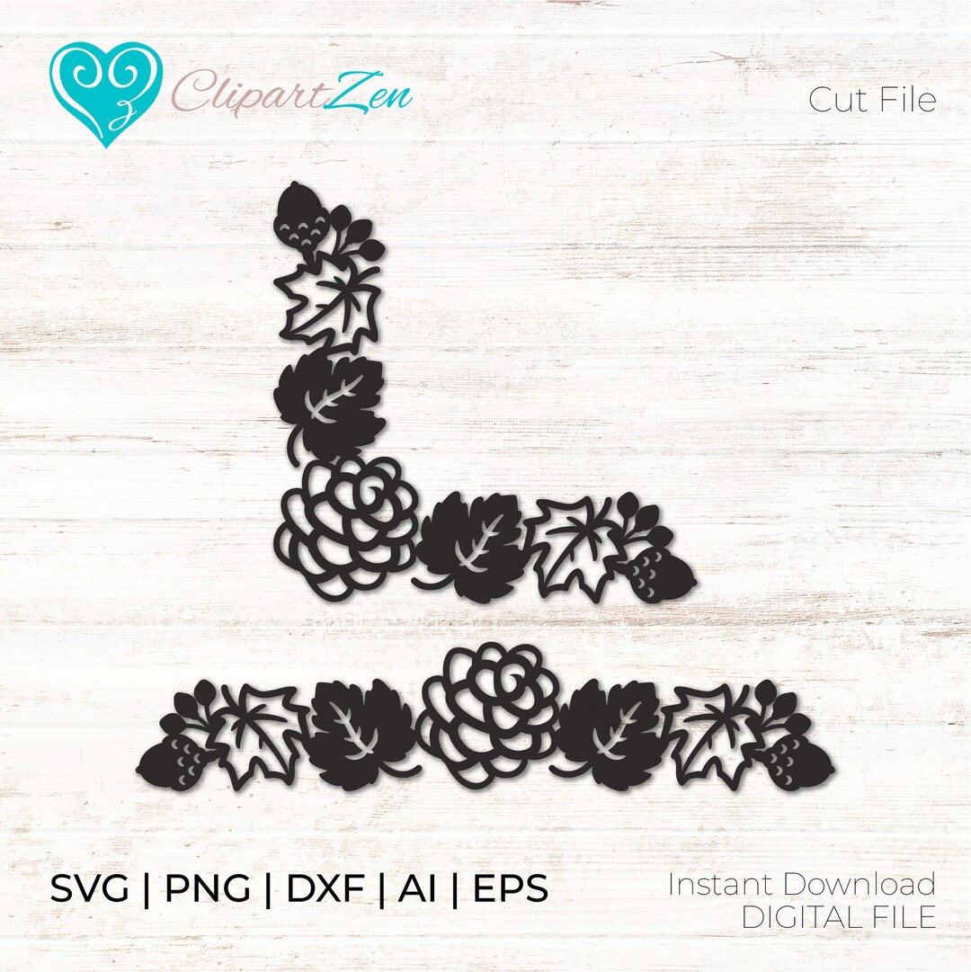 Line Cutable Fall Leaves Border Frame, Line, Corner, Cut File,svg, Png, Dxf, Eps, Ai ...