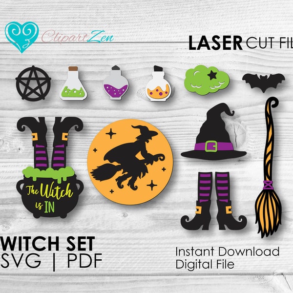 Halloween Witch Tier Tray Svg, Witch is In Svg Bundle, Glowforge Svg, Laser Cut File, Halloween Sign Svg, Tiered Tray Decor Bundle