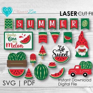 Watermeloen Tier Tray Svg, Watermeloen Svg Bundel, Glowforge Svg, Laser Cut File, Summer Sign Svg, Tiered Tray Decor Bundel