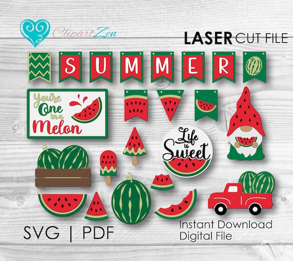 Watermelon Tier Tray Svg, Watermelon Svg Bundle, Glowforge Svg, Laser Cut File, Summer Sign Svg, Tiered Tray Decor Bundle