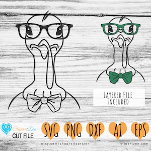 Turkey Face Head with Glasses and Bowtie, Animal Cut File, svg, png, dxf, eps, ai, Clipart, Vector Cuttable | Cricut, Silhouette, Cameo