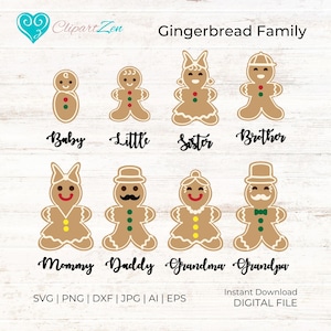 Family Christmas Gingerbread Man svg, png, dxf, jpg, eps, ai, Clipart, Vector, Printable Design, Cuttable | Silhouette, Cameo