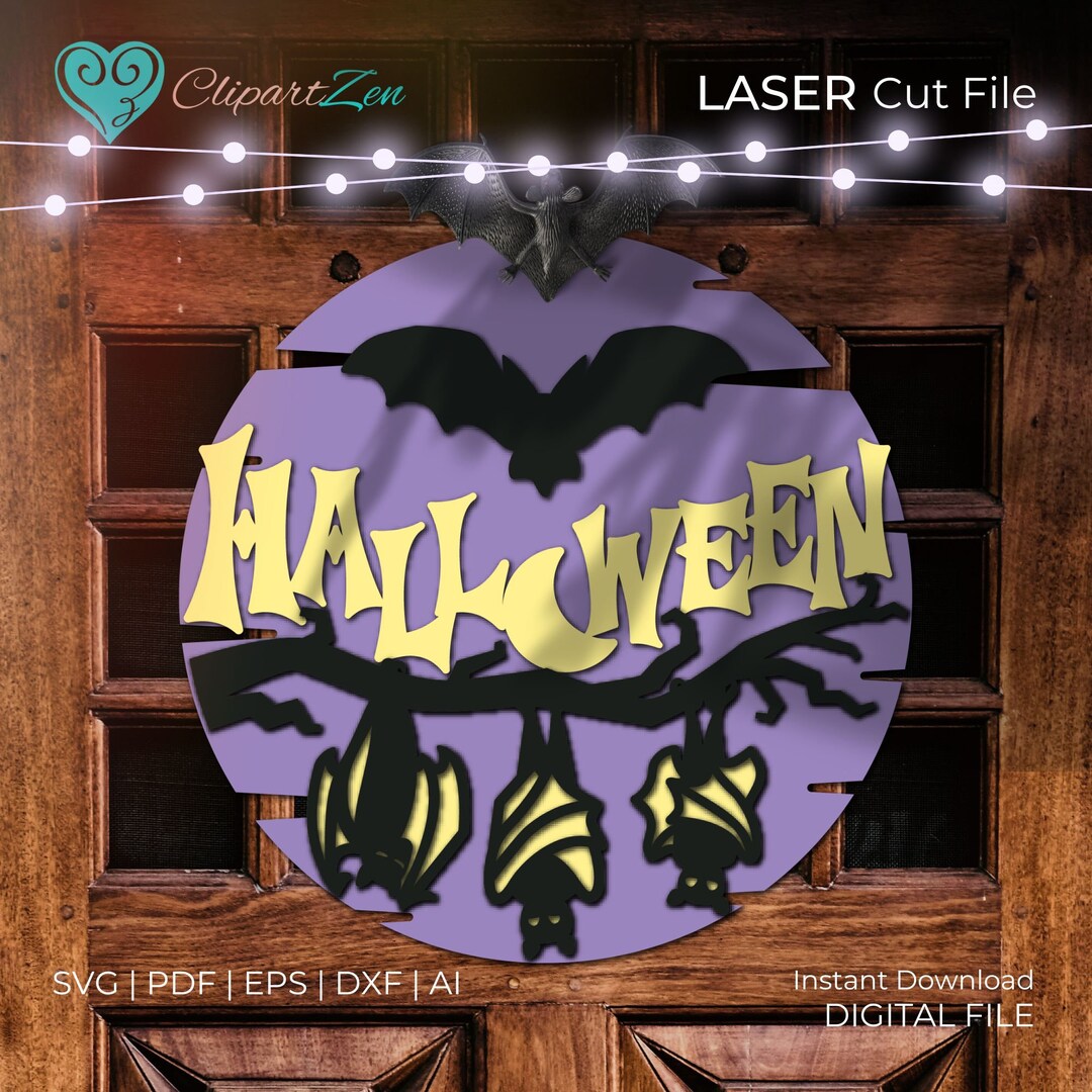 Halloween Door Hanger SVG, Bat SVG, Welcome Sign Front Door, Laser Cut ...