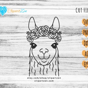 Lama avec couronne de fleurs florales, mère fille, maman, grand-mère, alpaga Face Cut File, svg, png, dxf, eps, ai, Clipart, | Cricut, Silhouette