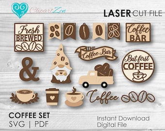 Coffee Bar Tier Tray Svg, Coffee Svg Bundle, Glowforge Svg, Laser Cut File, Coffee Sign Svg, Tiered Tray Decor Bundle