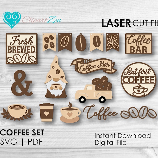 Coffee Bar Tier Tray Svg, Coffee Svg Bundle, Glowforge Svg, Laser Cut File, Coffee Sign Svg, Tiered Tray Decor Bundle