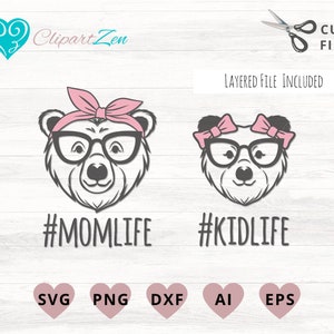 Mama Bear svg,Momlife svg, Kidslife svg, reading svg, Layered Cut File for Cricut, Silhouette, Cameo