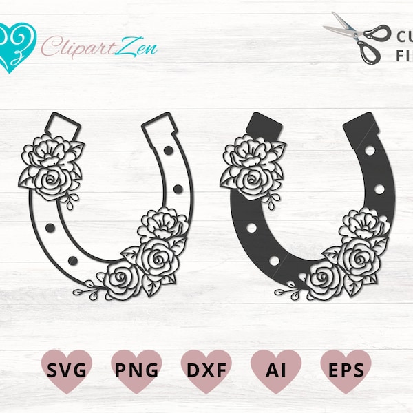 Floral Horseshoe, Horse Shoe Cut File, svg, png, dxf, eps, ai, Clipart, Vector, Cuttable | Cricut, Silhouette, Cameo