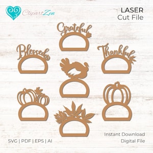 Herbst Herbst Serviettenring Laser Cut File, svg, Truthahn, Kürbis, gesegnet, dankbar, dankbar