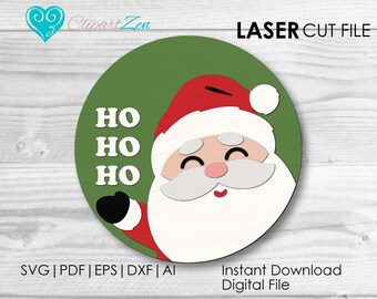 Weihnachtsmann Hallo Weihnachten Türschild svg, Weihnachtstürschild svg, Laser Cut File, Weihnachtsschild Glowforge svg
