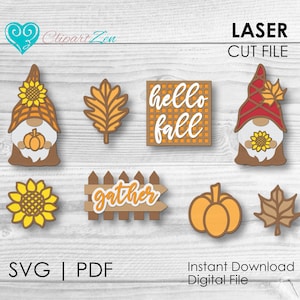 Fall Svg Bundle, Hello Fall Svg, Fall Leaves Svg, Gnome Svg, Glowforge Svg, Laser Cut File