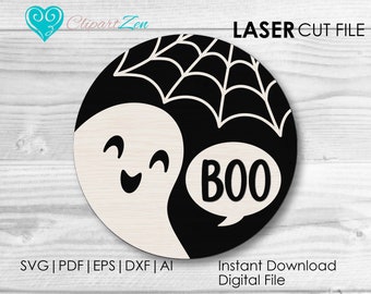 Leuke Ghost Boo Deurhanger svg, Halloween deurhanger svg, Laser Cut File, Glowforge svg